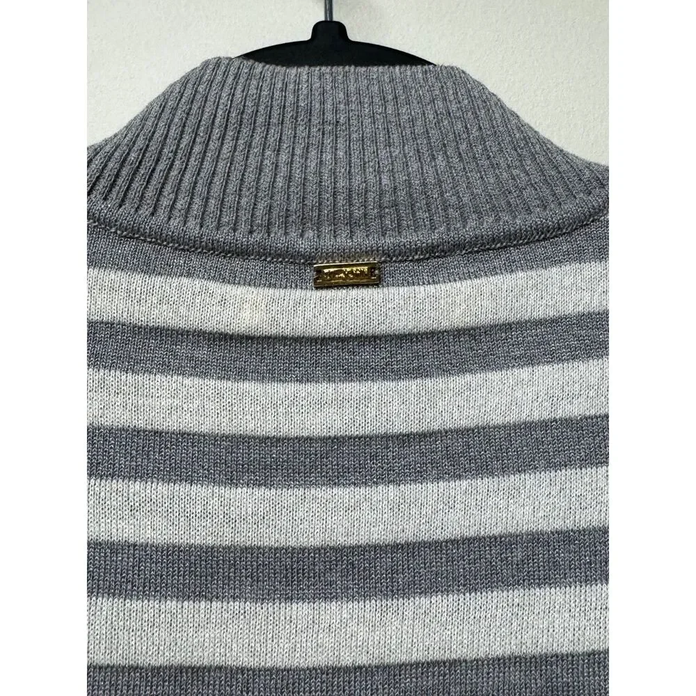 VINTAGE - ST. JOHN Nautical Mock Neck Zip Front Merino Wool Blend Sweater, S